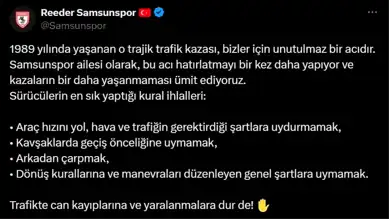 Samsunspor, 1989 Trafik Kazasını Anıyor